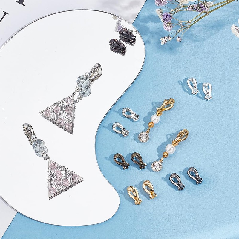 PH PandaHall 96pcs 6 Colors Brass Clip-on Earring Converter Component