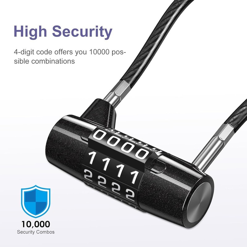 4 Digit Combination Padlock, 6.9 Inch Long Shackle Cable Lock