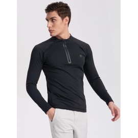 SENBWL Mens Long Sleeve Running Shirts Quarter Zip Pullover Skinny Moisture Wicking Workout Outdoor Sports Gym Athletic Hiking Golf Pickleball Shirts for Men 8801 Black XL