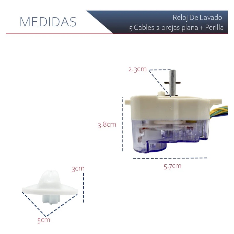 Reloj De Lavado 5 Cables Con Puente 2 Orejas Plana