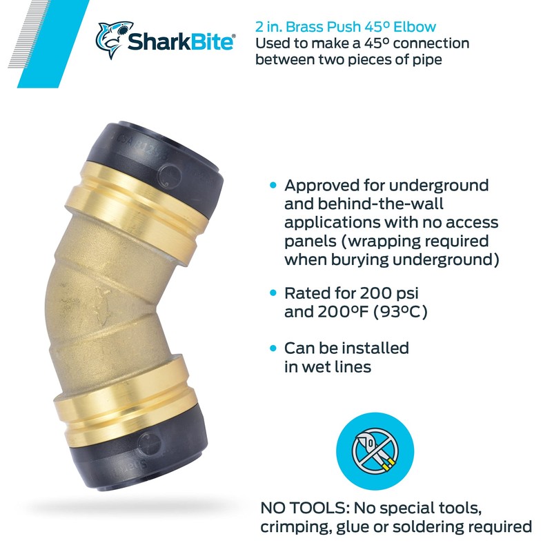 SharkBite 1-1/4 Inch 45 Degree Elbow, Push to Connect Brass