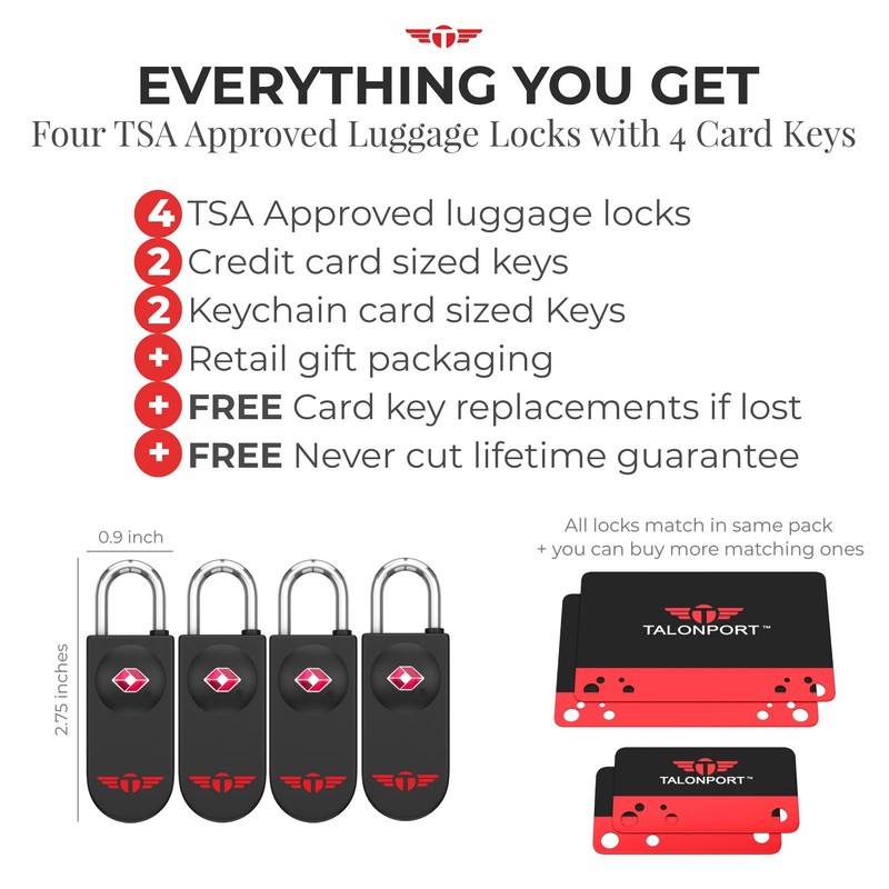 Keyless TSA Approved Luggage Locks with Lifetime Card Keys &