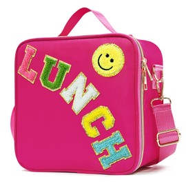 LOKFAR Insulated Lunch Bag Women Lunch Box Kids for Teen Girls Boys, Cute Preppy Lunch Boxes With Adjustable Shoulder Strap, Waterproof Nylon Lunchbox Lunch Bags for School Work Picnic (Wine)