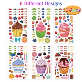 24 Sheets Cupcake Make a Face Sticker Sheets for Kids Todders Activities, Make Your Own Stickers for Kids Birthday Party Favor Supplies Craft