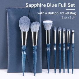 Sapphire Blue Make Up Brush Set Professional, Vegan Makeup Brush Set, Diamond Make Up Brush Set with Handbag by Enzo Ken, Glitter Cosmetic Brush Make Up Set, Blue Make Up Brush Set Vegan