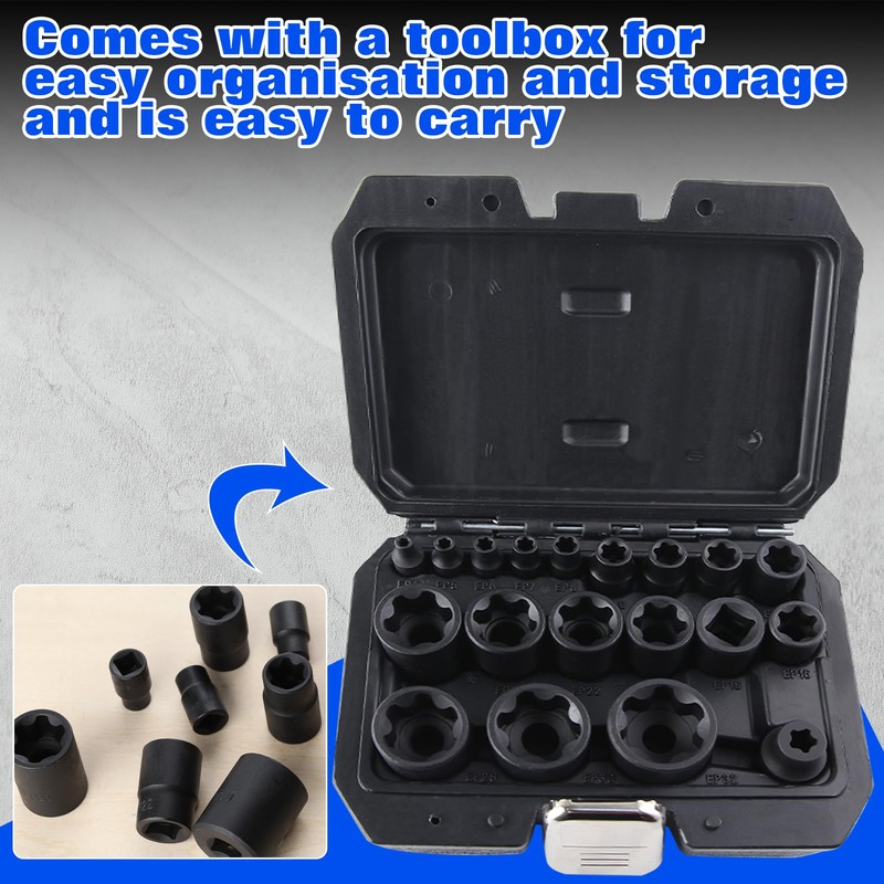SPEEDWOX External Torque Socket Set 19Pcs EP Socket Set 1/2"
