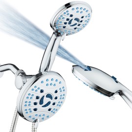 Hotel Spa AquaCare As-Seen-On-TV High Pressure Handheld & Rain 50-mode 3-way Shower Head Combo with Anti-clog Jets, 2-mode Tub & Pet Power Wash, Extra Wall Bracket, 6 ft. Hose, All Chrome Finish