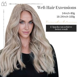 Vivien Real Hair Wefts Blonde 18 inches / 45 cm, 100 g Dirty Blonde Highlight Platinum Blonde Weave Hair Extensions Real Hair Wefts Full Head Silk Straight Hair Weft #19/60