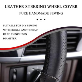 Hirificing - Funda de piel para volante, puntada con cordones, universal de 15 pulgadas, transpirable, antideslizante, cosido a mano, para volante de coche, con kit de hilo de aguja (negro, brillante)