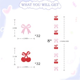 8pcs Cherry Bows Hanging Decorations, Red Glitter She's The Cherry on Top Hanging Banner, Sweet Berry Flash Decor for Birthday/Baby Shower Party Decoration