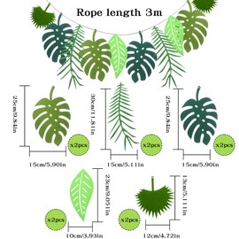 Dmnnlp 2 Pcs Green Palm Leaves Garland Bunting (6M In Total), Felt Jungle Leaves, Jungle Theme Party Decorations for Birthday, Jungle, Nursery School, Beach Pool,Summer Party 19.7Ft