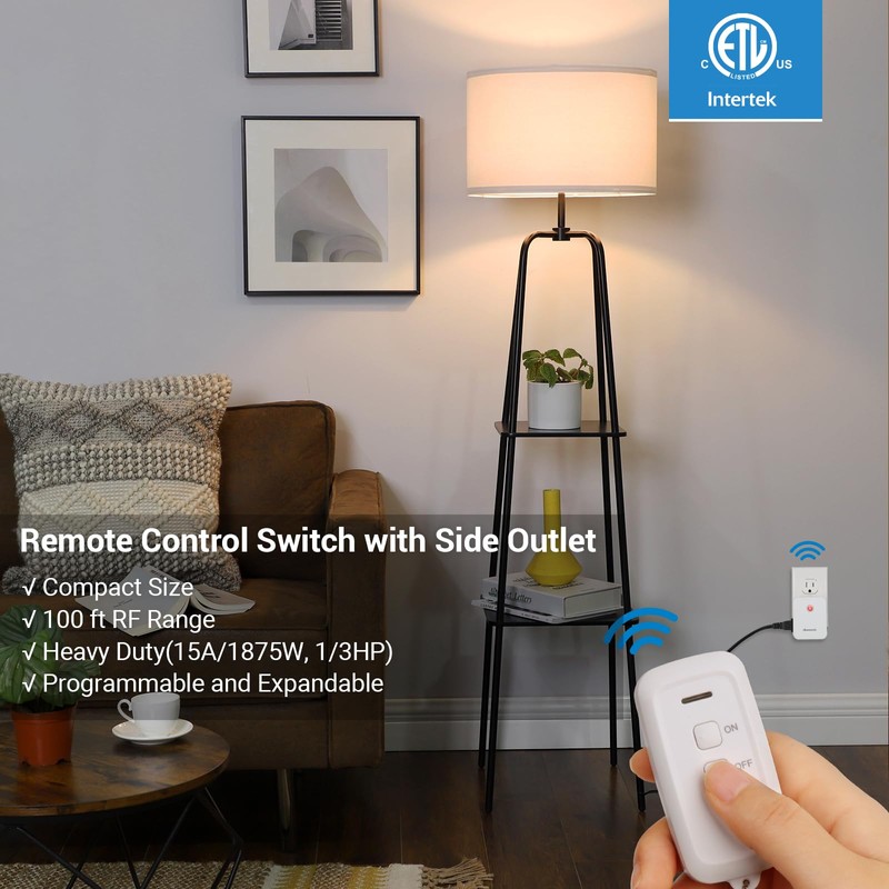 DEWENWILS 2 Side Outlets Remote Control Outlet with 2 Remotes