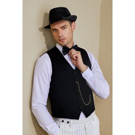 BABEYOND 1920s Mens Gatsby Gangster Vest Costume Accessories Set Fedora Hat