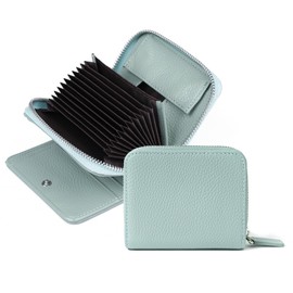 imeetu Wallet Bifold Wallet for Men and Women, Genuine Leather, Large Capacity, RFID Skimming, Mini Wallet, Compact, Card Case, Coin Purse, Key Case, Multiple Storage, Multi-functional, blue (pale)