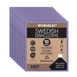 LOLA Swedish Dishcloths 10 Pk Biodegradable Reusable Paper Towels Absorbent Cellulose Kitchen Sponge Cloths Zero Waste Odour Free, Made in Germany