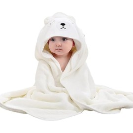 Huiguli Baby Towel Set, Ultra-Soft Hooded Towel for 0-3 Years, with Cute Animal Ears, Perfect After-Bath Care for Babies (White)