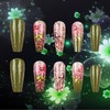 24Pcs Summer Flower Press on Nails Leaves Acrylic Long Coffin