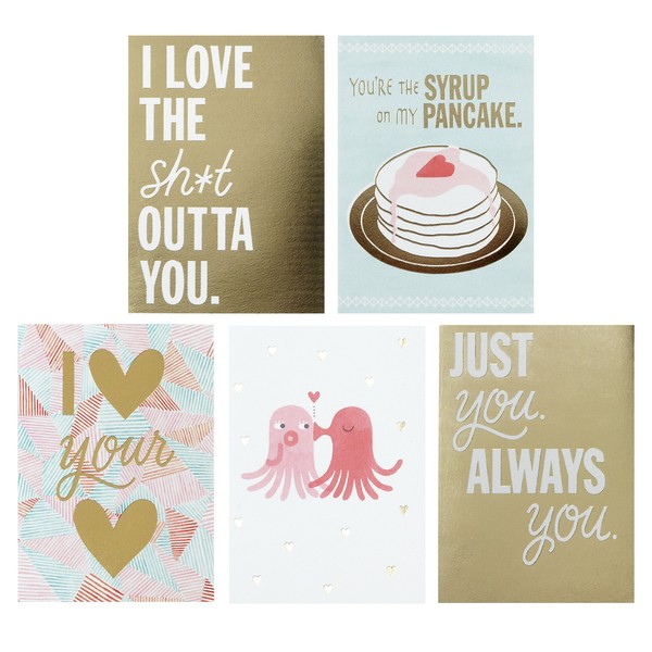 Hallmark Studio Ink Valentines Day Cards, Love Cards Assortment, Gold and Pastel (5 Cards with Envelopes)