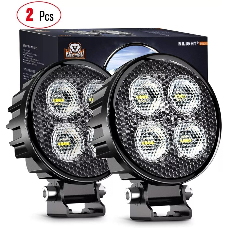 Nilight 3" 12W LED Work Light Bar Round Flood Fog