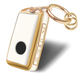 FT FUNTOR for Mazda Key Fob Cover,4 Buttons TPU Key Cover with Golden Edge,Compatible with Mazda 3/6/3 Hatchback/CX-5/CX-6/CX-9/CX30/CX-50/CX-70/CX-90 (White)