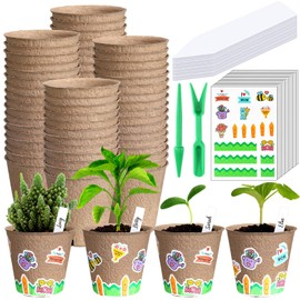 Domensi 100 Sets Mothers Day Garden Paper Pot Craft Kits Flower Plant Spring Peat Pots Bulk with Blank Labels Adhesive Stickers Seedling Lifter for Classroom School Home Art Craft Gifts