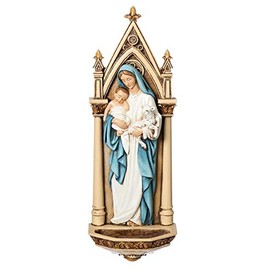 Joseph's Studio by Roman - Madonna and Child Holy Water Font, Renaissance Collection, 7.75" H, Resin and Stone, Religious Gift, Decoration, Collection, Durable, Long Lasting