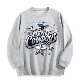 Dallas Cowboys "Let's Go Cowboys" Graphic Crewneck Sweatshirt, 6 Colors, US WarehouseSize: 2 XL, Color: Light Gray
