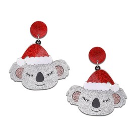 JeanBeau Christmas Cute Koala Dangle Drop Earrings for Women Holiday Earrings Sparkly Acrylic Resin Tree Snowflake Xmas Santa Gingerbread Decoration Christmas Accessories Jewelry Gift