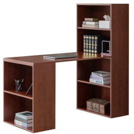 Basicwise Computer Writing Workstation Table with Combo Bookshelf Bookcase, Cherry Large, (QI004018.CR.L)