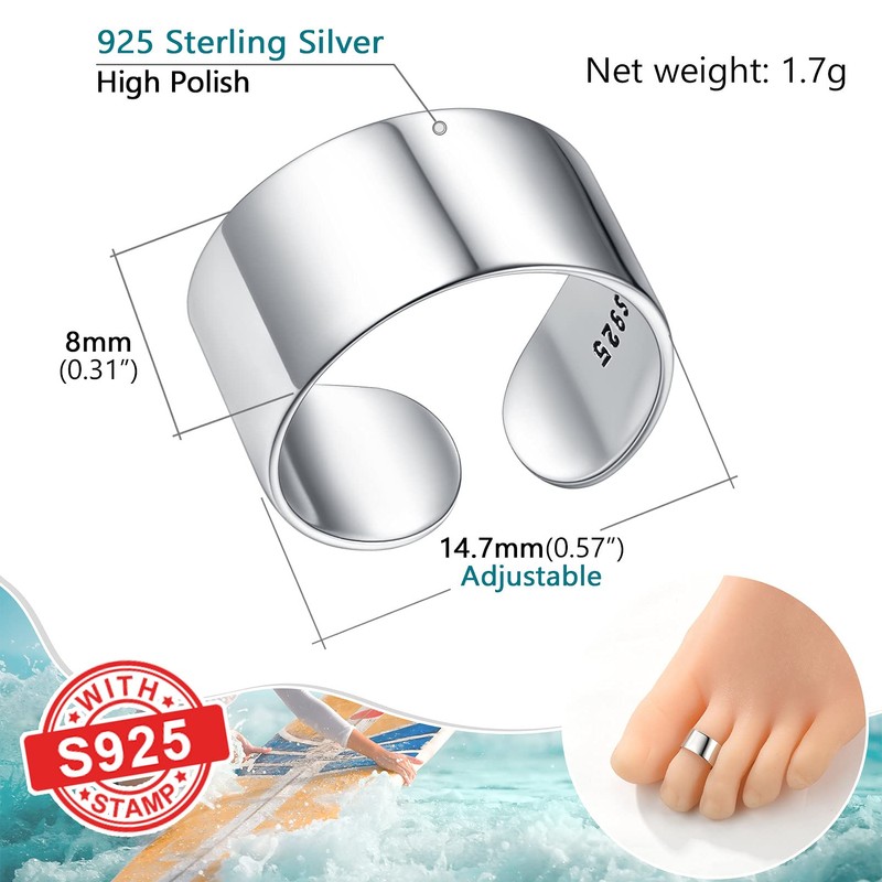 925 Silver Womens Adjustable Toe Rings For Men Women Simple