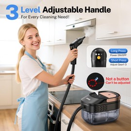 ODSD Steam Cleaner for Home & Car, 3-Level Adjustable Steamer for Cleaning, 15s Heat-Up & 1.6L Large Tank, Handheld Steam Cleaner for Car Detailing, Home, Tile, Grout, Furniture with 15pcs Accessories