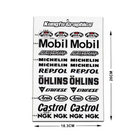 Kungfu Graphics Motocross Sponsor Logos Racing Sticker Sheet Universal (7.2 x 10.2 inch), Black White