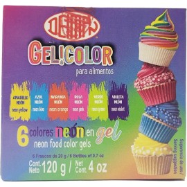 Cajilla Colores Comestibles En Gel Neón (6 Pzs De 20g C/u)