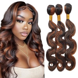 BilltiiWW Highlight Bundles P1B30 Body Wave Bundles Two Tone Black Mixed With #30 Light Brown Body Wave Brazilian Weave Soft and Silky for Women 20 20 20 Inch