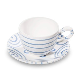 GMUNDNER KERAMIK Coffee Cup with Saucer, Set of 2, Blue Flamed, Tableware, Handmade in Austria