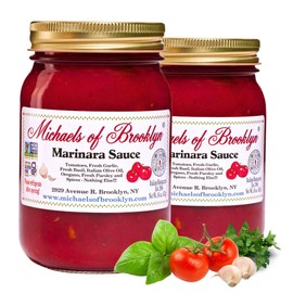 MICHAEL'S OF BROOKLYN Marinara Sauce Tomatoes Fresh Basil Pasta Sauce GMO Free, Gluten Free Fresh Tomato Sauce Basil Fresh Garlic, Olive Oil, Oregano & Fresh Parsley Pasta Sauce Jar - 16 oz Pack of 2