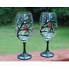 2 Winter Snowy Tree Red Cardinal Wine Glasses Set