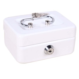 Cash Box with Money Tray Metal Storage Safe Lock Box Mini Locking Cash Box Money Saving Organizer for Household Car White