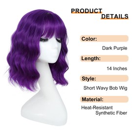 Short Wavy Purple Bob Wig with Bangs Synthetic Wigs for Women