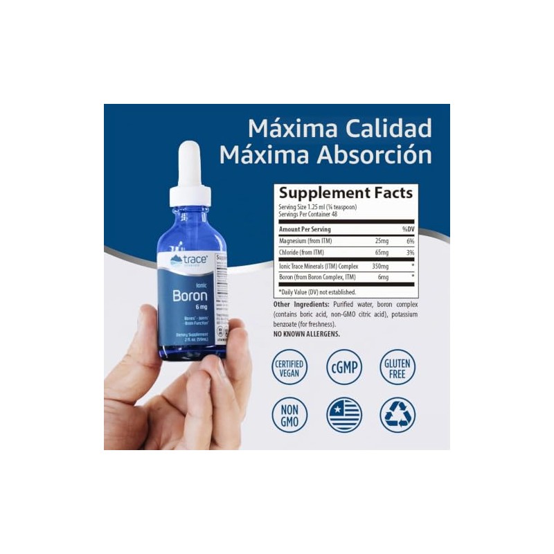Trace Minerals | Boro iónico líquido 6 mg 2 onzas