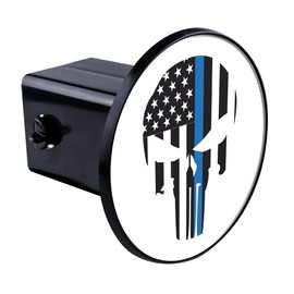 Punisher Skull Thin Blue Line Flag 3D Polyurethane Domed Plastic Trailer Hitch Cover Car-Truck-SUV 2" Receiver