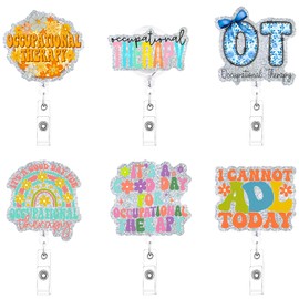 Occupational Therapy Badge Reels Retractable - Cosmisun 6 Pcs OT Floral Badge Holder with Alligator Clip ID Name Card Holder Appreciation Gifts for OT Doctor Nurse Occupational Therapy Assistant