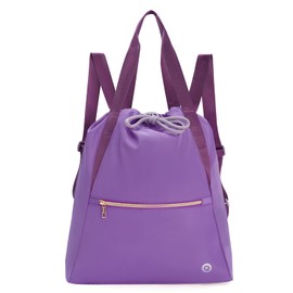 Ceneda Drawstring Backpack String Bag for Women Men Water Resistant Drawstring Bags Gym Sack with Zipper Pockets Sports Gym Bag (Purple)