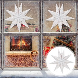 Gatuida 3pcs Christmas Hanging Lampshades, White Paper Star Lanterns, 13.77 Inch 9 Pointed Star Hanging Lanterns Decorations for Xmas New Year Wedding Party