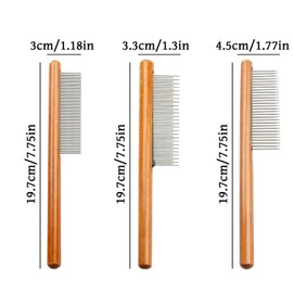 GroveEss 3PCS Grooming Comb for Pets,Wide and Narrow Rounded-Tip Metal Teeth Hair Comb with Solid Wooden Handle,Flea Lice Comb for Cats Dogs Tangled Hair Floating Hair