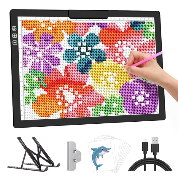 Rechargeable A4 Diamond Art Light Board, 6-Levels Brightness Drawing Pad,