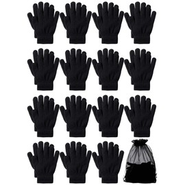 URATOT 15 Pairs Kid's Gloves Warm Knitted Magic Full Fingers Gloves with Mesh Storage Bag for Boys or Girls