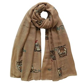 Lina & Lily Owl Print Women's Large Scarf Lightweight (Light Brown)