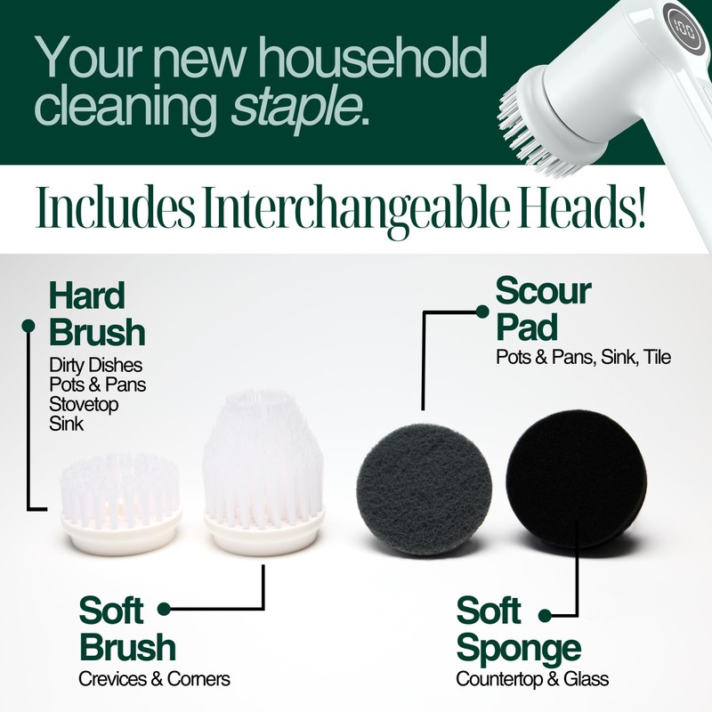 SonicPower Electric Spin Scrubber, Handheld & Ergonomic, IPx7 Waterproofing, 4