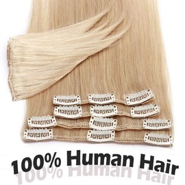 20inch Clip in Human Hair Extensions #24 Natural Blonde 8 Pcs 100% Remy Hair Extension -Basic Thickness